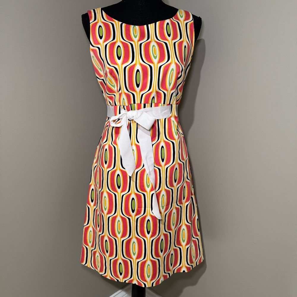 Sangria Abstract‎ Printed Sleeveless Fit and Flare Dress Ribbon Belt Size 6 F6
